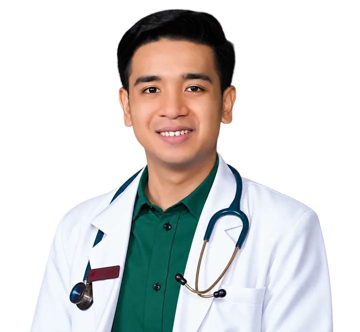 Portrait of Gus Bhas in a white coat